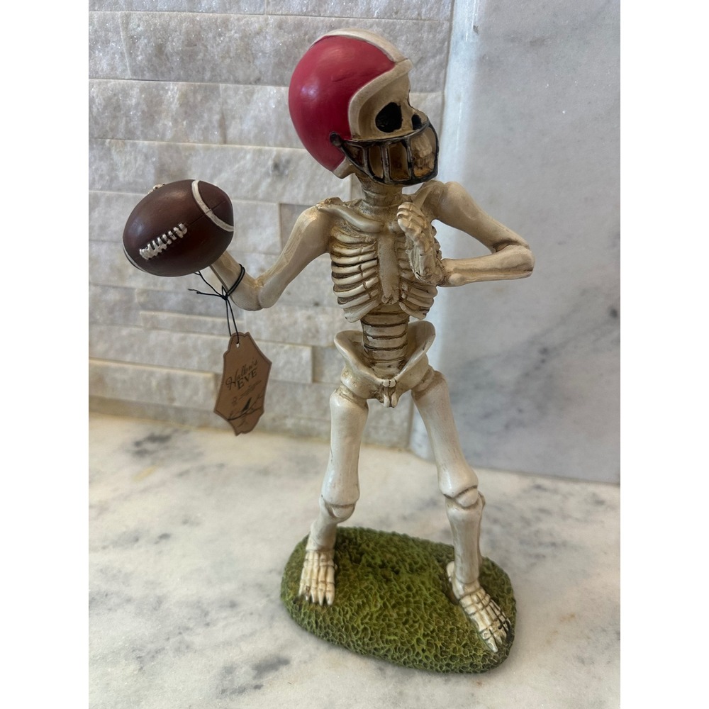Hallows Eve Skeleton Football Player Figurine Red Helmet Halloween Decor NEW